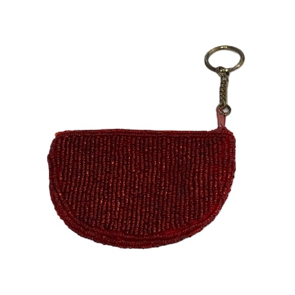 VTG Seed Bead & Sequin Deep Red Lips Coin Purse Key Ring - Picture 3 of 7